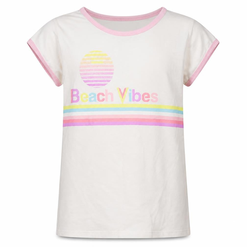 TU Girls White  Cotton Basic T-Shirt Size 9 Years Round Neck  - beach
