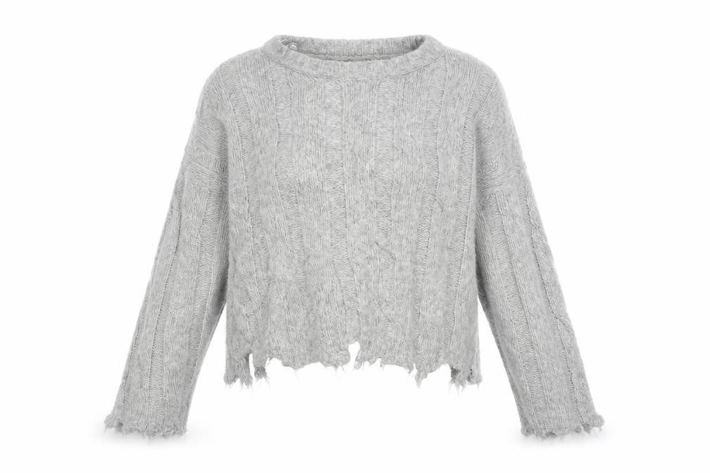 Bershka Womens Grey Crew Neck Striped Acrylic Pullover Jumper Size S