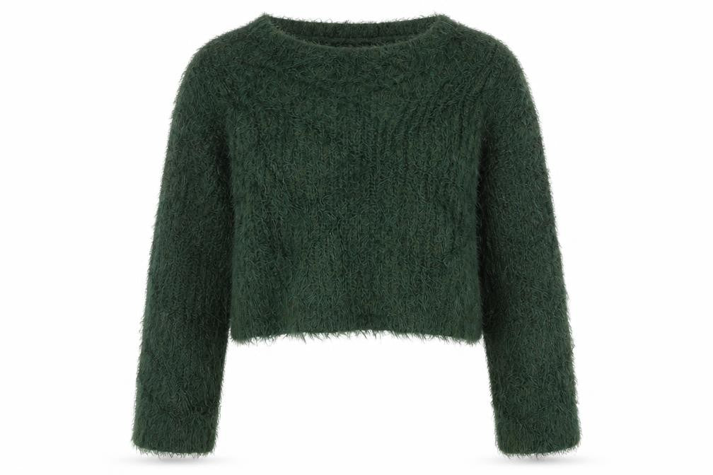 Front view of Forever 21 women’s green crew neck acrylic jumper, size S