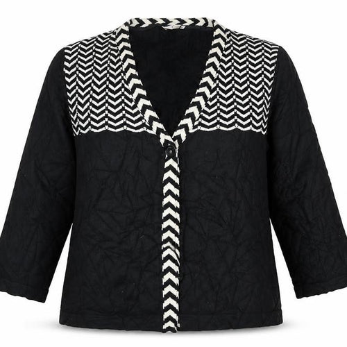 cc Womens Black V-Neck Geometric Cotton Cardigan Jumper Size L