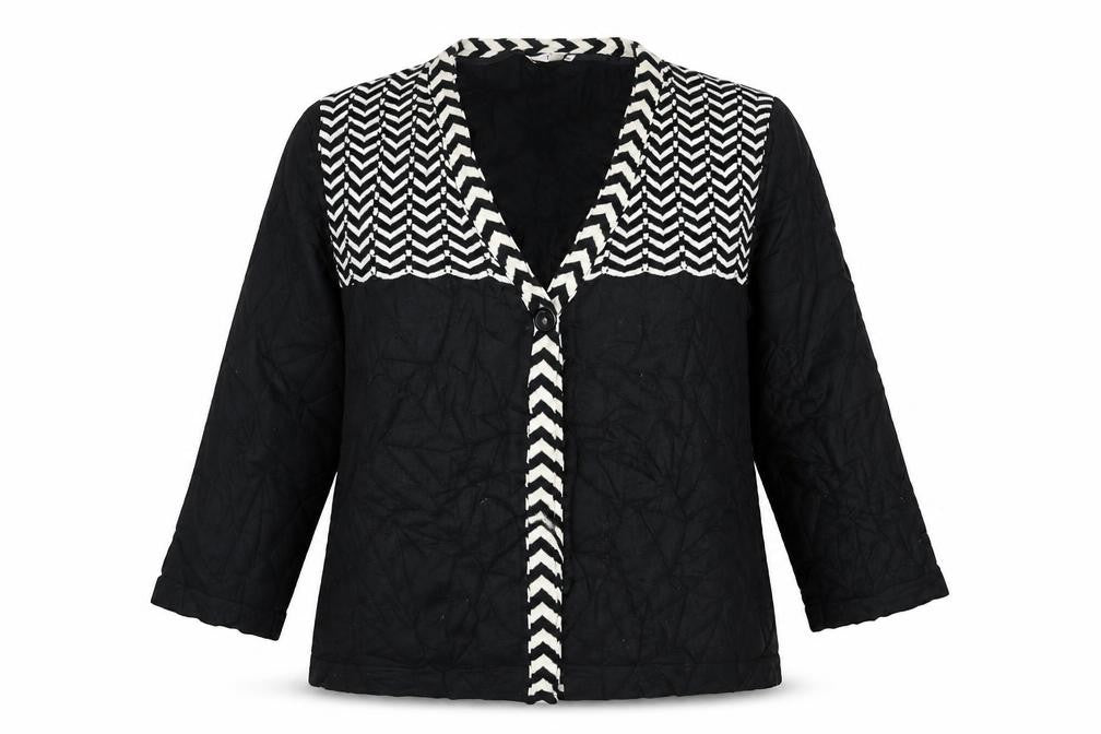 cc Womens Black V-Neck Geometric Cotton Cardigan Jumper Size L