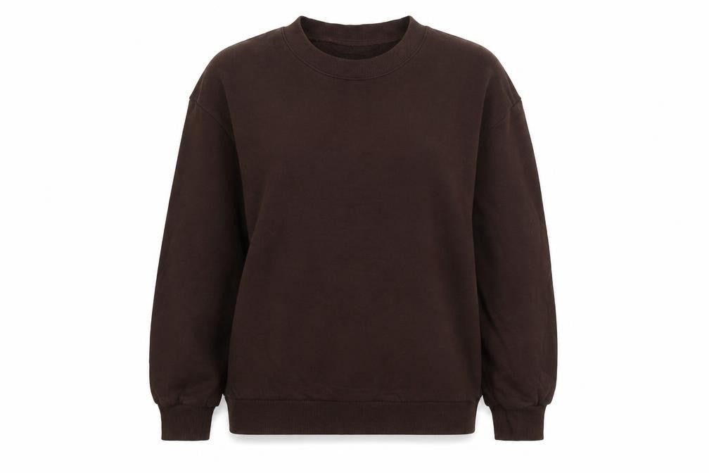 Front view of SHEIN women’s brown cotton pullover sweatshirt, size S, pullover