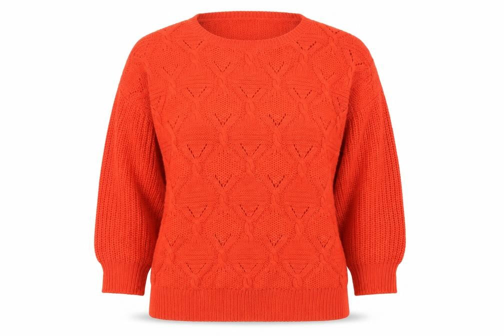 Front view of Atmosphere women’s orange round neck cotton jumper, size UK 12