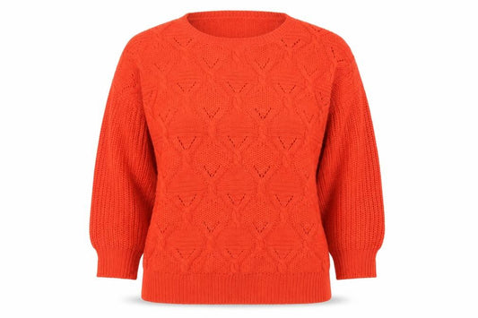 Front view of Atmosphere women’s orange round neck cotton jumper, size UK 12