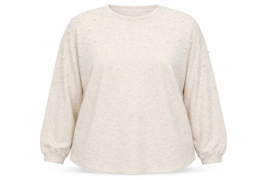Front view of Papaya women’s beige round neck polyester jumper, size UK 18