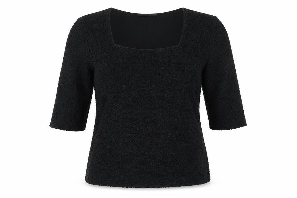 Alex & Co Womens Black  Acetate Basic T-Shirt Size 12 Square Neck