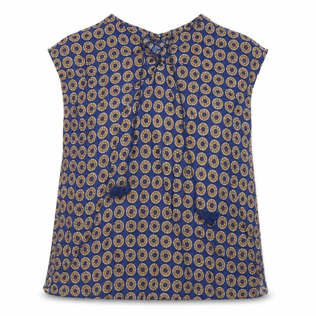 TEX Womens Blue Polka Dot Viscose Basic Blouse Size S Round Neck