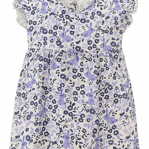 George Girls White Floral Cotton Skater Dress  Size 12-18 Months  Crew Neck Snap