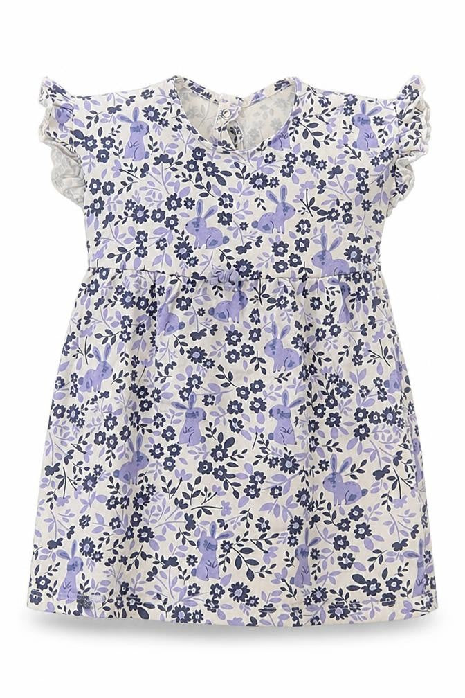 George Girls White Floral Cotton Skater Dress  Size 12-18 Months  Crew Neck Snap