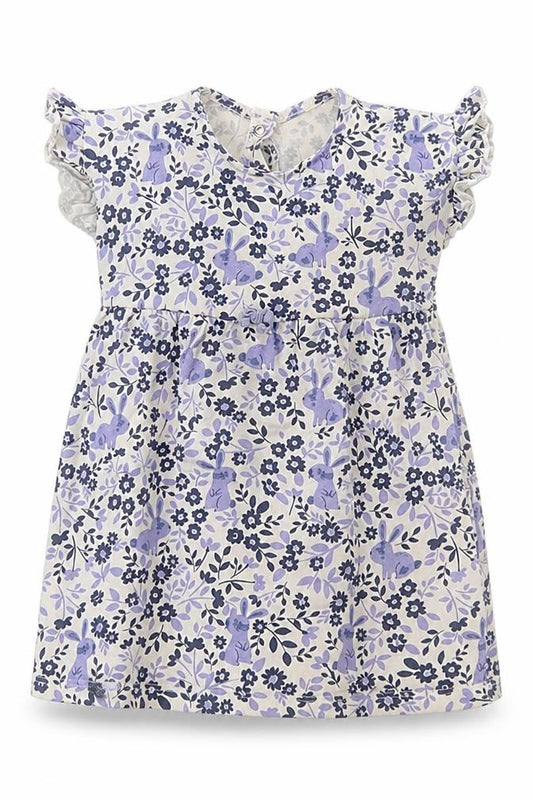 Front view of George girls’ white floral cotton skater dress, size 12-18, months crew neck snap