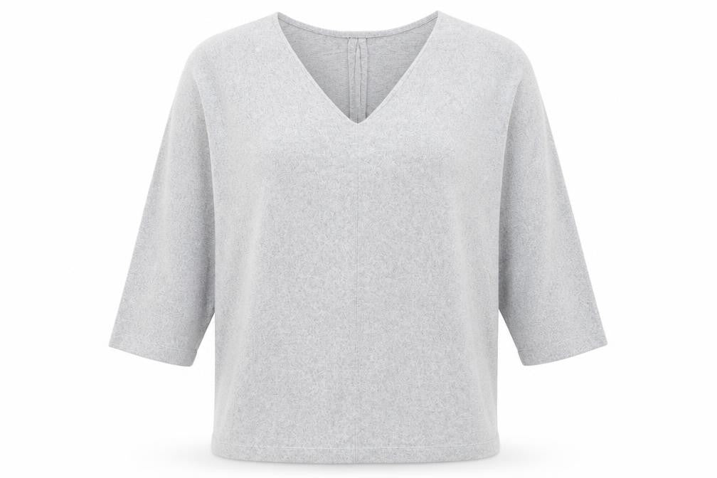 Front view of F&F women’s grey v-neck polyester jumper, size UK 14