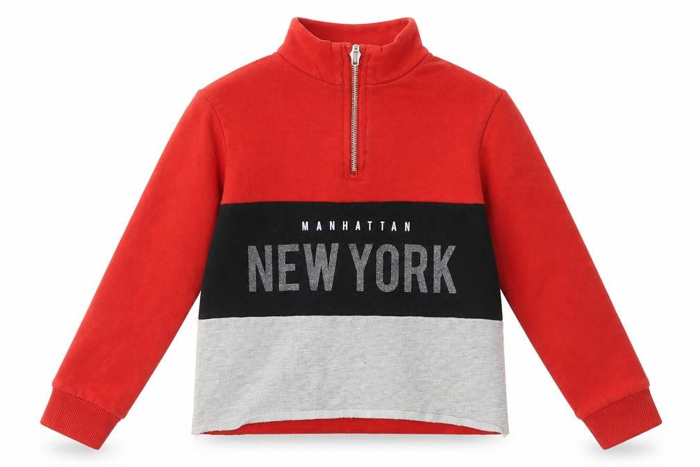 Active Girls Red V-Neck Striped Polyester Pullover Jumper Size 8-9 Years   - New York
