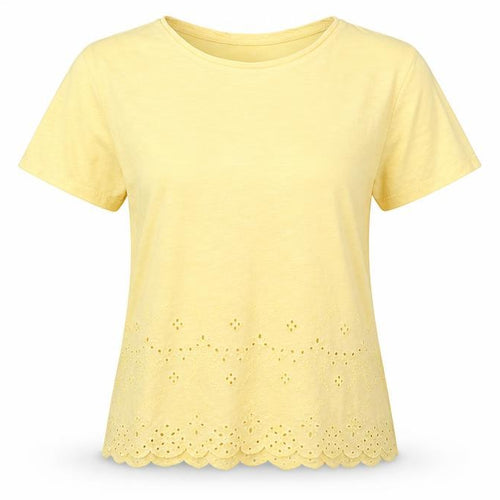 New Look Womens Yellow Floral Cotton Jersey T-Shirt Size 8 Round Neck