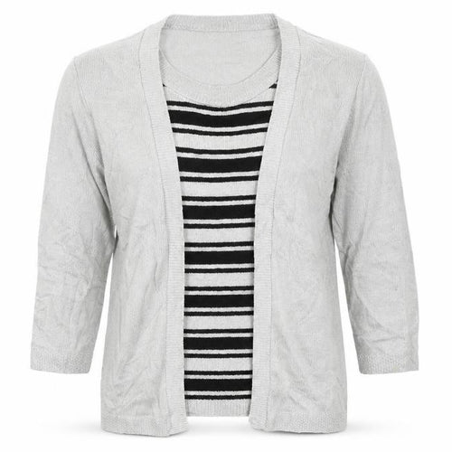 Alexara Womens Grey Crew Neck Striped Acrylic Pullover Jumper Size M