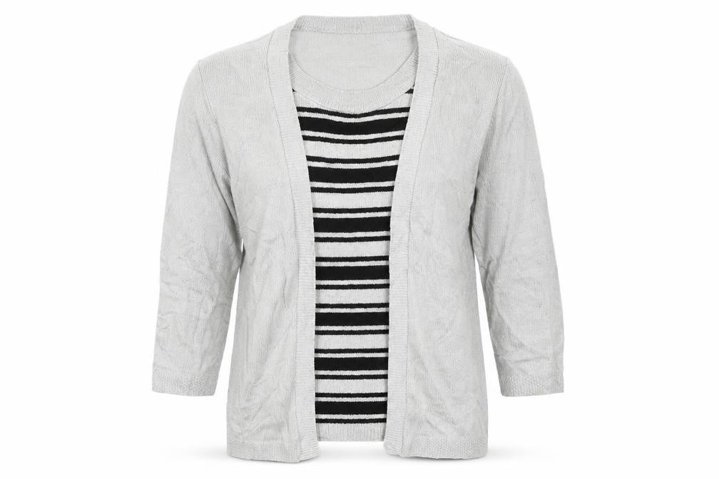 Alexara Womens Grey Crew Neck Striped Acrylic Pullover Jumper Size M