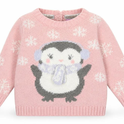 F&F Girls Pink Geometric Acrylic Pullover Jumper Size 3-6 Months  Button - Penguin