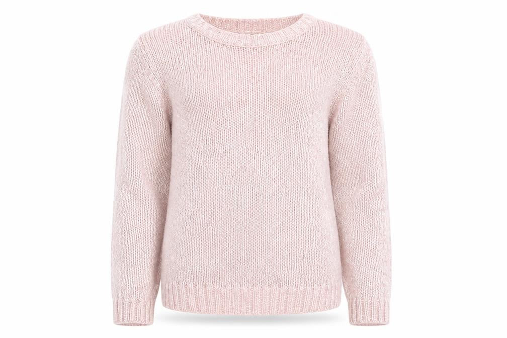 Front view of George girls’ pink crew neck polyester jumper, size 10-11, years pullover