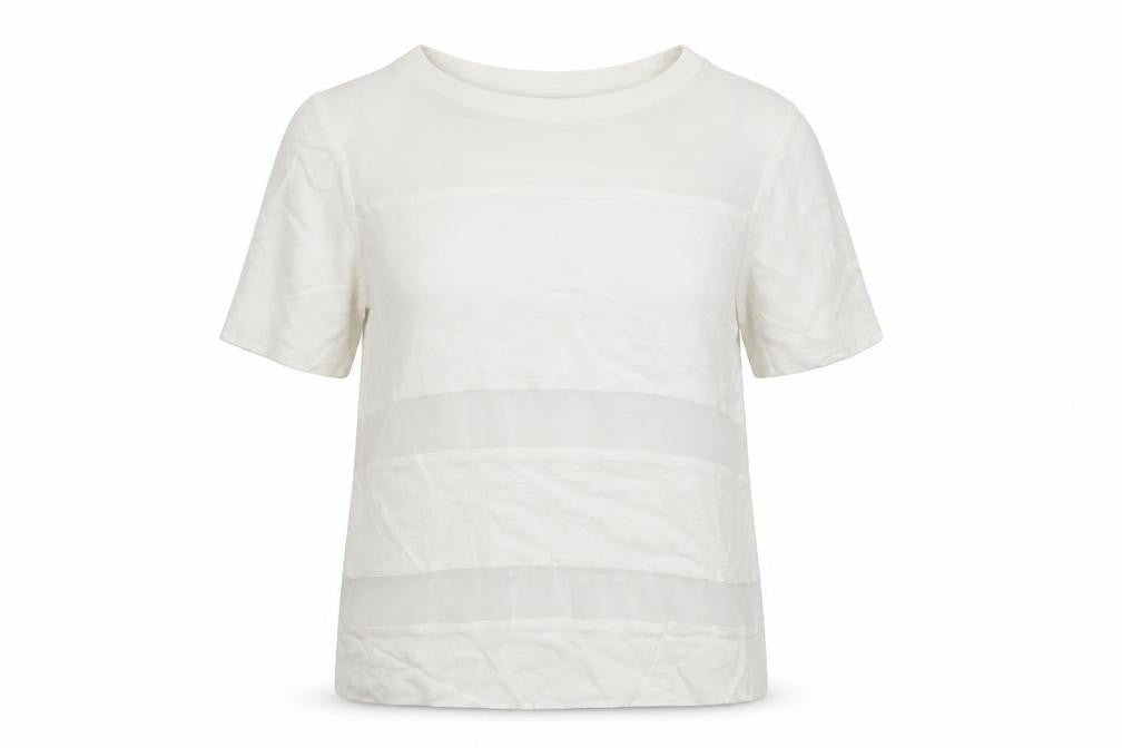 Front view of Selected Femme women’s white viscose basic blouse, size UK 6, crew neck