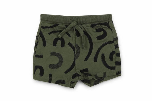 Front view of F&F Baby Green Geometric Cotton Jogger Leggings, size 3-6, Months Drawstring
