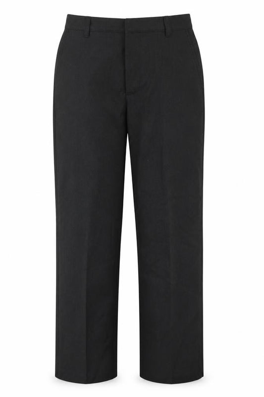 Front view of George boys’ grey polyester dress pants trousers, size 8-9, years regular hook & eye - school wear