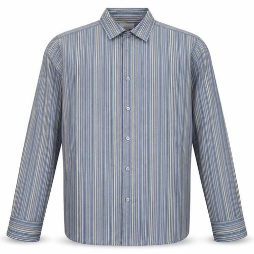 Marks and Spencer Mens Blue Striped Polyester  Button-Up Size L Collared Button