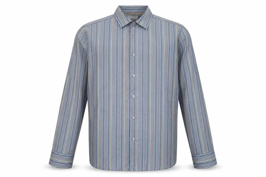 Marks and Spencer Mens Blue Striped Polyester  Button-Up Size L Collared Button