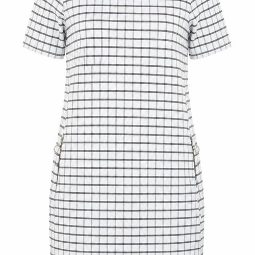 Papaya Womens White Check Polyester Pencil Dress  Size 10  Crew Neck