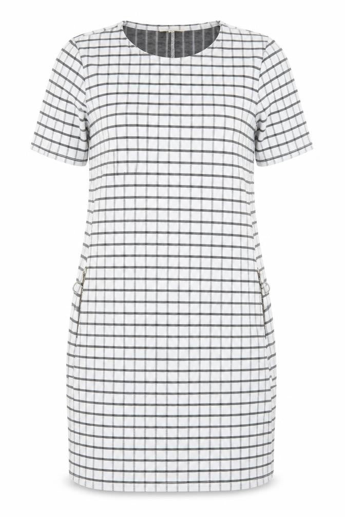 Papaya Womens White Check Polyester Pencil Dress  Size 10  Crew Neck