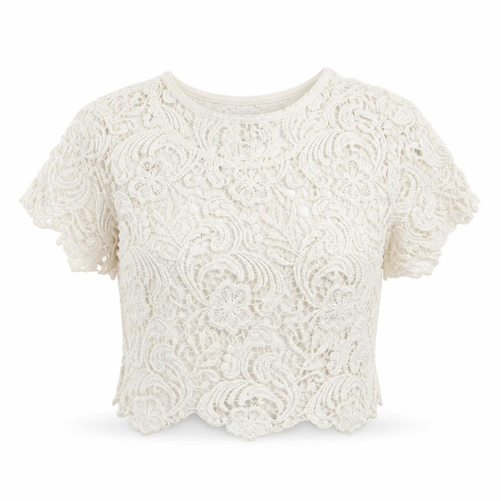 Divided Womens Ivory  Cotton Cropped Blouse Size XS Round Neck