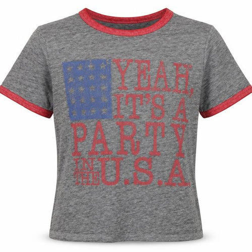 Lyric Culture Womens Grey  Cotton Basic T-Shirt Size L Round Neck - Party in the USA Miley Cyrus