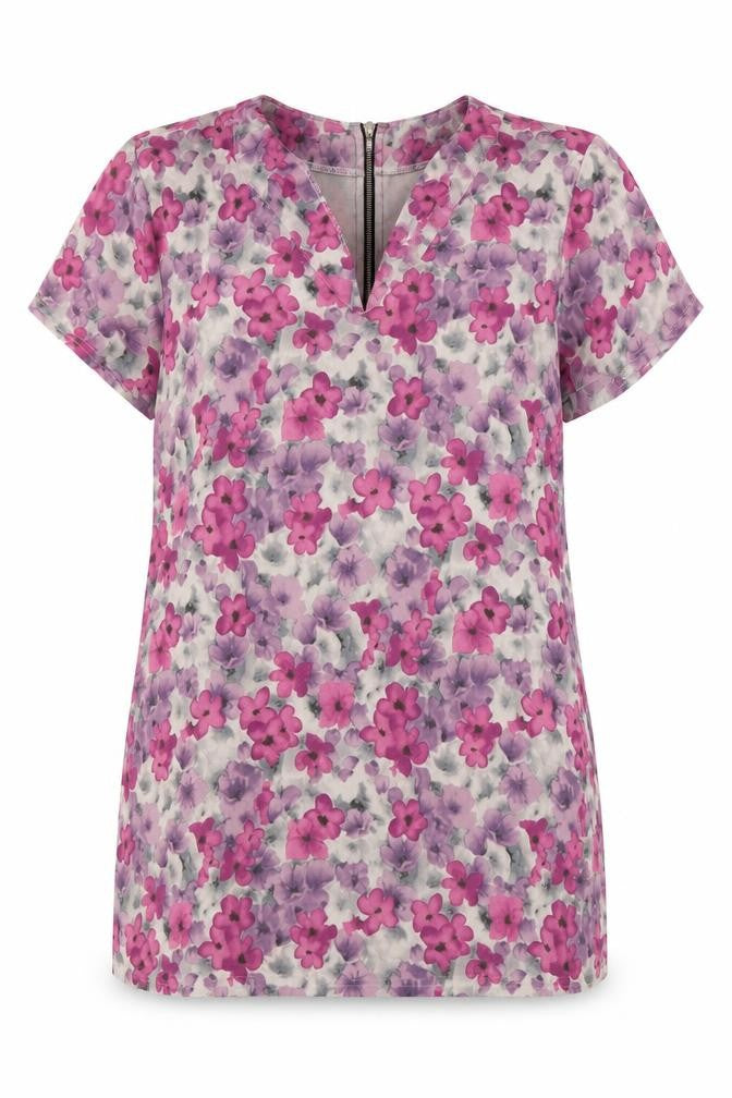 Sans Souci Womens Multicoloured Floral Polyester Tunic Blouse Size S V-Neck - Flowers