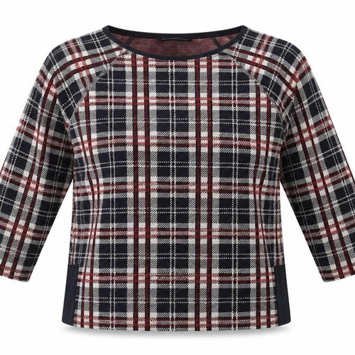 Betty Barclay Womens Blue Plaid Cotton Basic Blouse Size 12 Round Neck