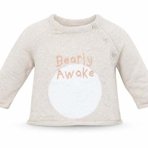 M&Co Baby Beige  100% Cotton Pullover Jumper Size 0-3 Months  Button - bearly awake