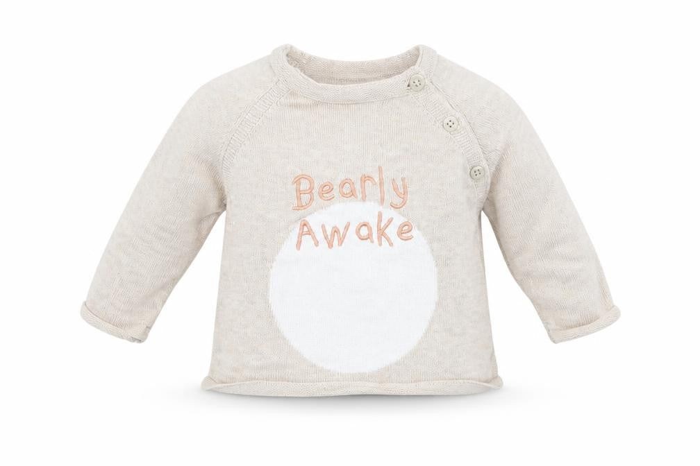 M&Co Baby Beige  100% Cotton Pullover Jumper Size 0-3 Months  Button - bearly awake