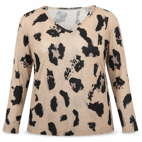 Sheilay Womens Brown Round Neck Animal Print Polyester Pullover Jumper Size L