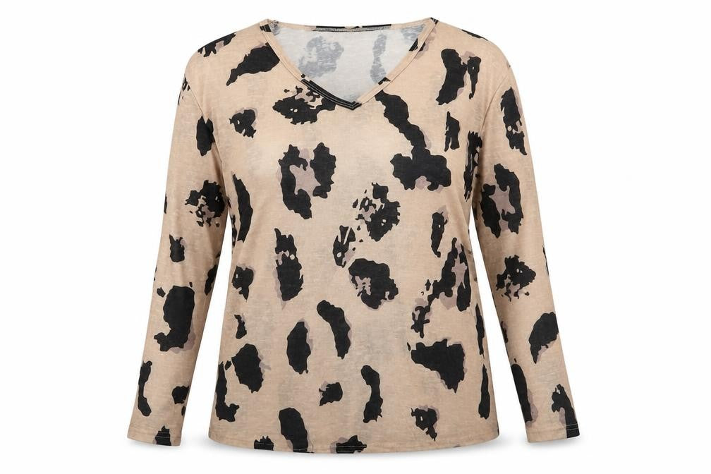 Sheilay Womens Brown Round Neck Animal Print Polyester Pullover Jumper Size L