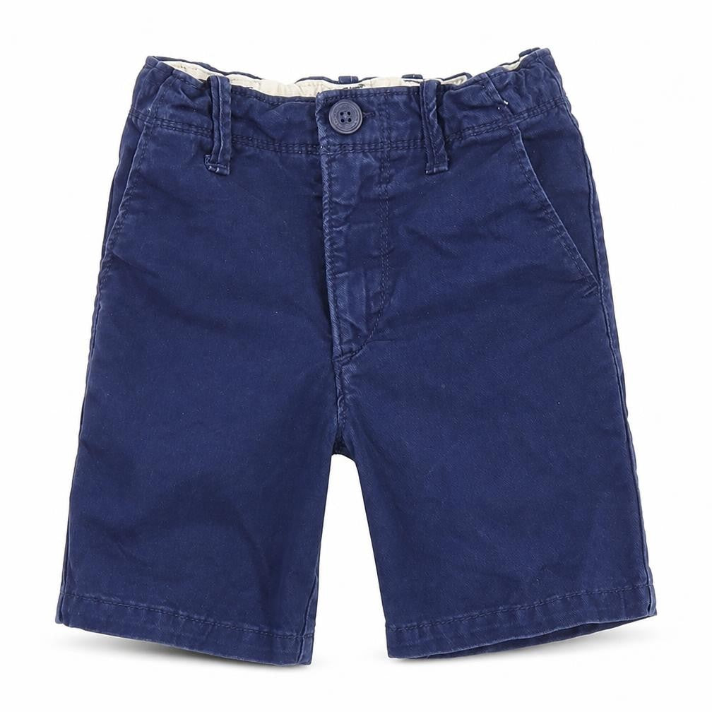 Front view of Gap boys’ blue polyester chino shorts, size 4, years regular zip