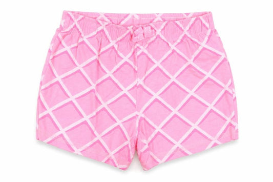 Front view of Debenhams girls’ pink argyle/diamond cotton cami sleep shorts, size 18-24, months pullover