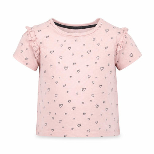 F&F Girls Pink Geometric Cotton Basic T-Shirt Size 12-18 Months Crew Neck Pullover - Heart pattern