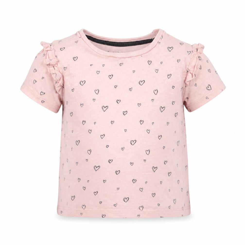 F&F Girls Pink Geometric Cotton Basic T-Shirt Size 12-18 Months Crew Neck Pullover - Heart pattern