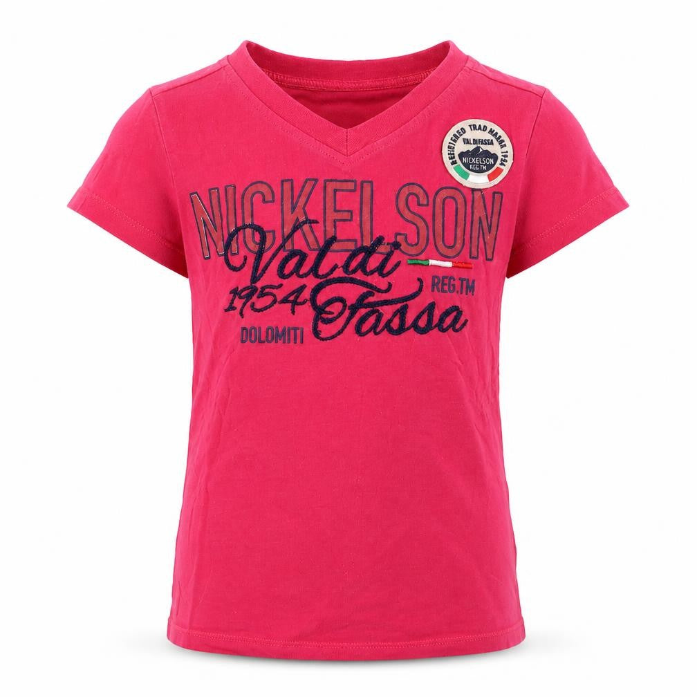 Nickelson Girls Pink  Cotton Basic T-Shirt Size 4 Years V-Neck Pullover