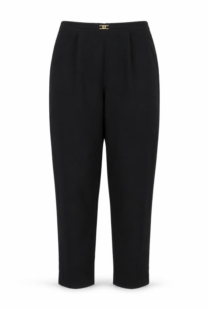 Front view of Classics women’s black polyester trousers, size UK 14, 29-inch leg regular