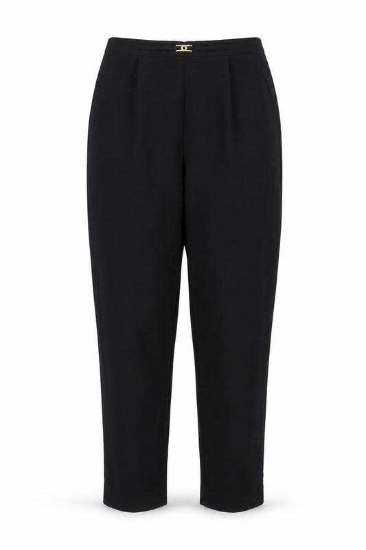 Front view of Classics women’s black polyester trousers, size UK 14, 29-inch leg regular