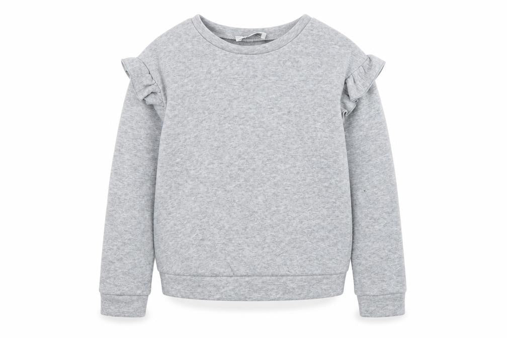 Front view of Jeff & Co girls’ grey polyester pullover sweatshirt, size 7-8, years pullover