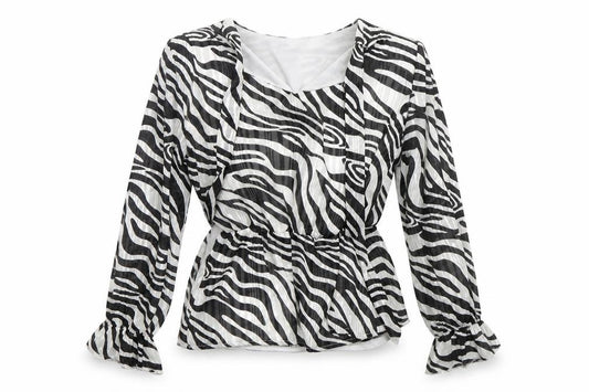 Front view of Quiz women’s multicoloured animal print polyester basic blouse, size UK 8, v-neck
