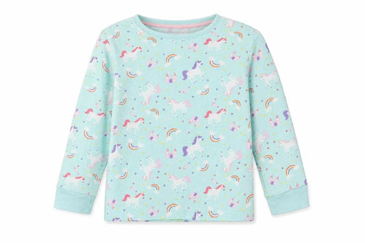 Crafted Girls Green Geometric Cotton Top Pyjama Top Size 3-4 Years   - Unicorns And Rainbows