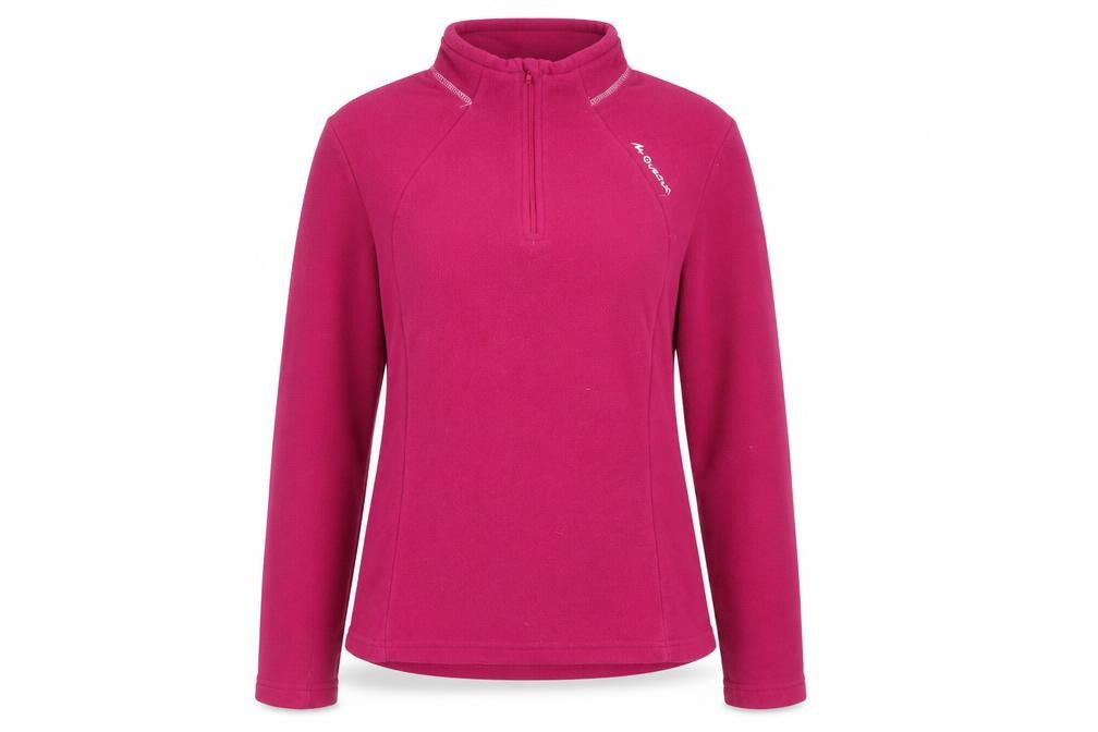 Front view of Decathlon women’s pink polyester henley sweatshirt, size M
