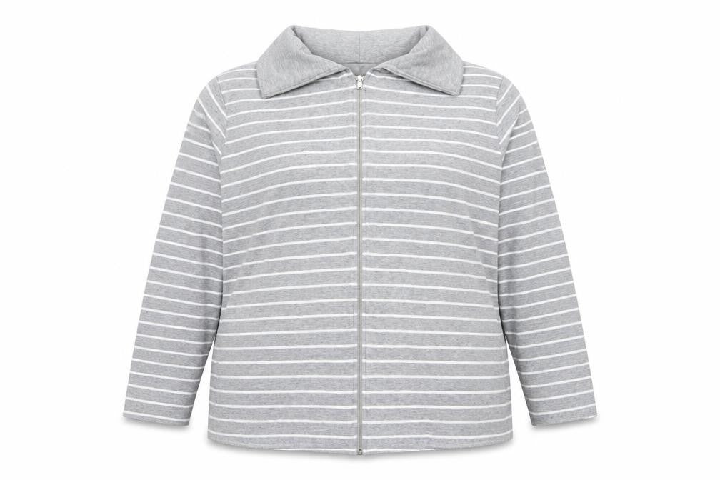 DASH Womens Grey Striped Cotton Full Zip Sweatshirt Size 20  Zip