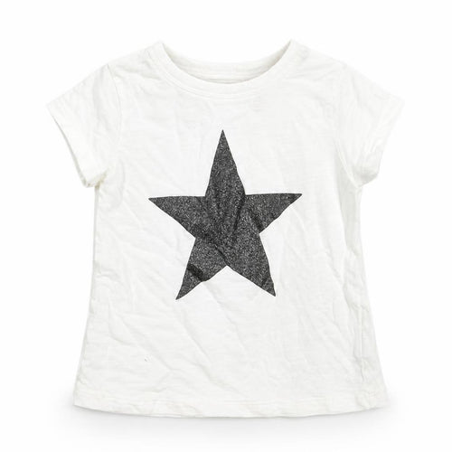 NEXT Girls White  Cotton Basic T-Shirt Size 12-18 Months Crew Neck Pullover - Star Print
