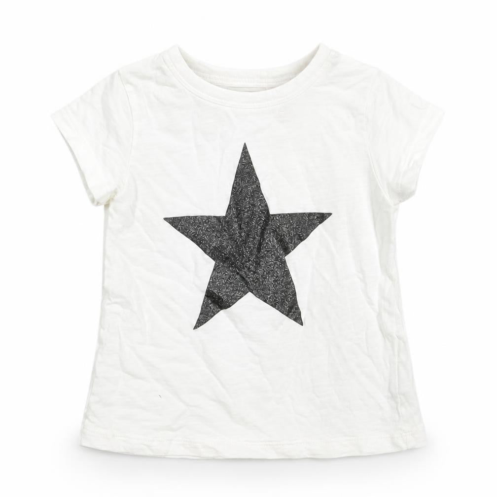 NEXT Girls White  Cotton Basic T-Shirt Size 12-18 Months Crew Neck Pullover - Star Print